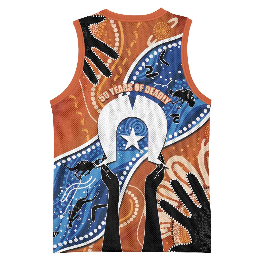 50 Years Of Deadly NAIDOC Week 2026 Basketball Jersey Torres Strait Dhari Aboriginal Art