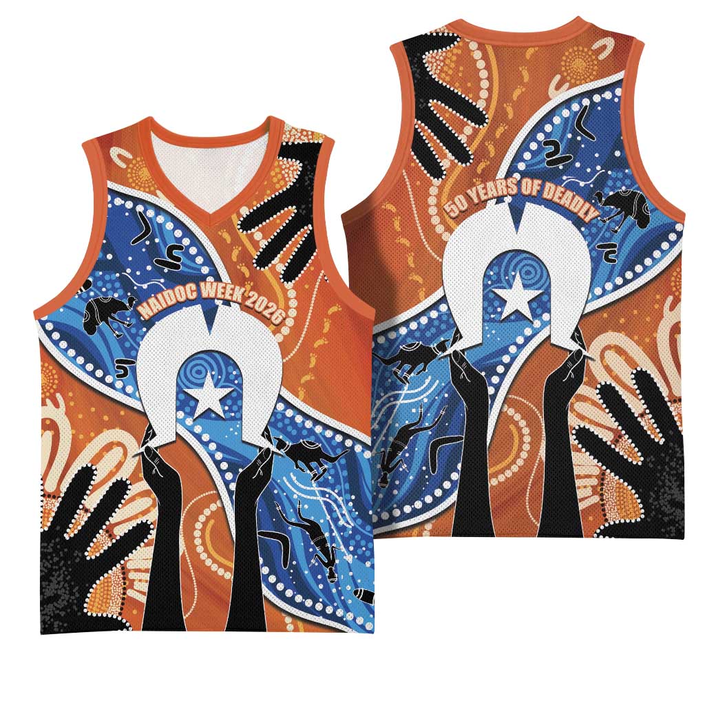 50 Years Of Deadly NAIDOC Week 2026 Basketball Jersey Torres Strait Dhari Aboriginal Art