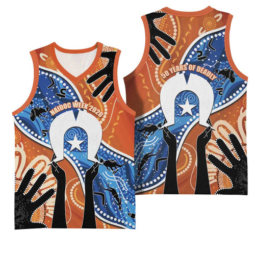 50 Years Of Deadly NAIDOC Week 2026 Basketball Jersey Torres Strait Dhari Aboriginal Art