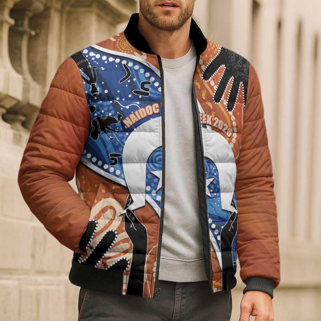 50 Years Of Deadly NAIDOC Week 2026 Bomber Puffer Jacket Torres Strait Dhari Aboriginal Art