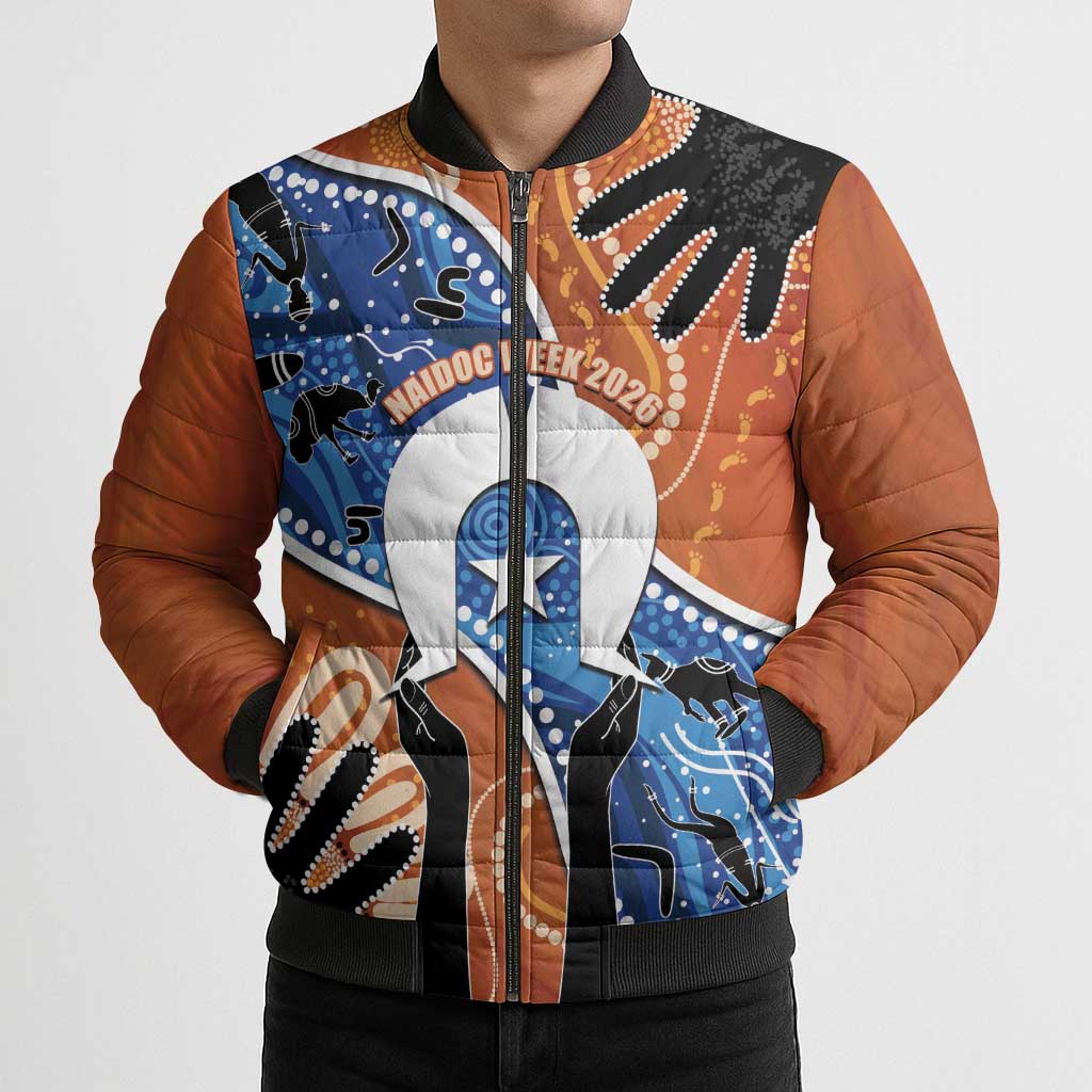 50 Years Of Deadly NAIDOC Week 2026 Bomber Puffer Jacket Torres Strait Dhari Aboriginal Art