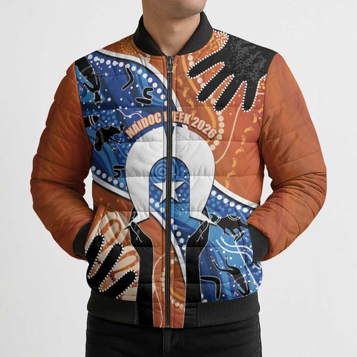 50 Years Of Deadly NAIDOC Week 2026 Bomber Puffer Jacket Torres Strait Dhari Aboriginal Art