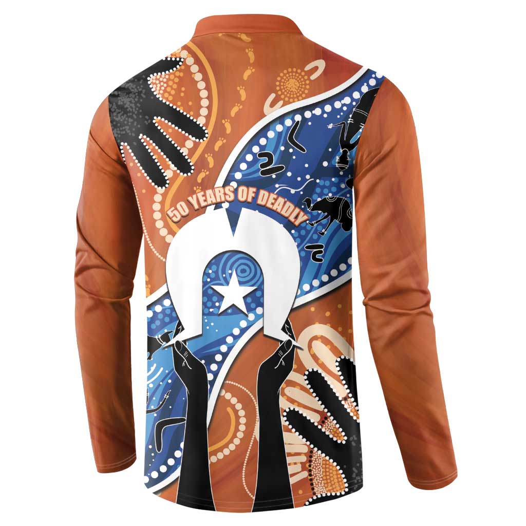50 Years Of Deadly NAIDOC Week 2026 Button Sweatshirt Torres Strait Dhari Aboriginal Art