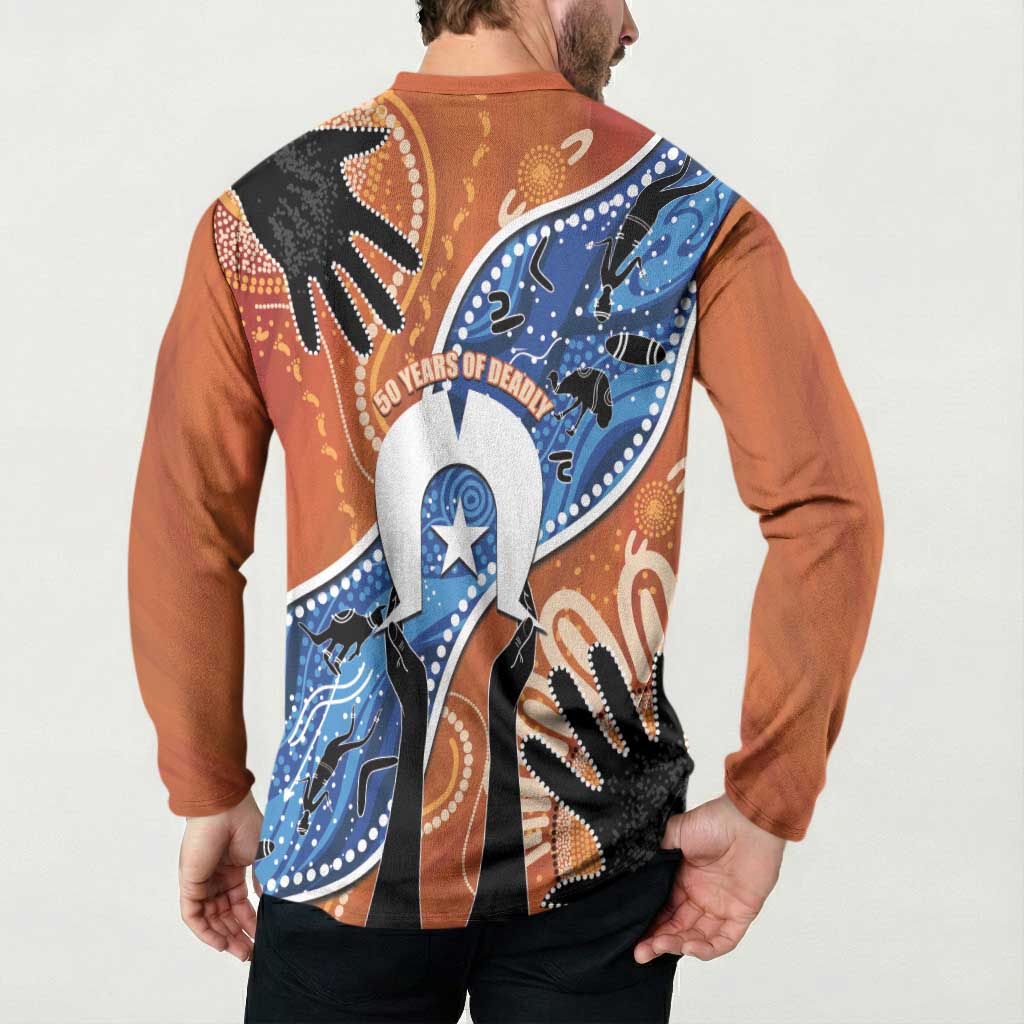 50 Years Of Deadly NAIDOC Week 2026 Button Sweatshirt Torres Strait Dhari Aboriginal Art