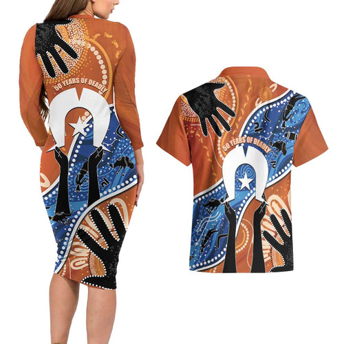 50 Years Of Deadly NAIDOC Week 2026 Couples Matching Long Sleeve Bodycon Dress and Hawaiian Shirt Torres Strait Dhari Aboriginal Art