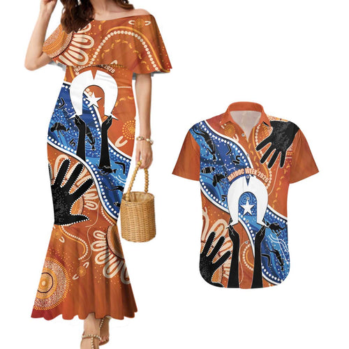 50 Years Of Deadly NAIDOC Week 2026 Couples Matching Mermaid Dress and Hawaiian Shirt Torres Strait Dhari Aboriginal Art