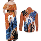 50 Years Of Deadly NAIDOC Week 2026 Couples Matching Off Shoulder Maxi Dress and Long Sleeve Button Shirt Torres Strait Dhari Aboriginal Art