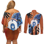 50 Years Of Deadly NAIDOC Week 2026 Couples Matching Off Shoulder Short Dress and Long Sleeve Button Shirt Torres Strait Dhari Aboriginal Art