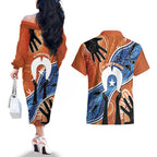 50 Years Of Deadly NAIDOC Week 2026 Couples Matching Off The Shoulder Long Sleeve Dress and Hawaiian Shirt Torres Strait Dhari Aboriginal Art