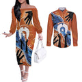 50 Years Of Deadly NAIDOC Week 2026 Couples Matching Off The Shoulder Long Sleeve Dress and Long Sleeve Button Shirt Torres Strait Dhari Aboriginal Art