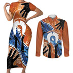50 Years Of Deadly NAIDOC Week 2026 Couples Matching Short Sleeve Bodycon Dress and Long Sleeve Button Shirt Torres Strait Dhari Aboriginal Art