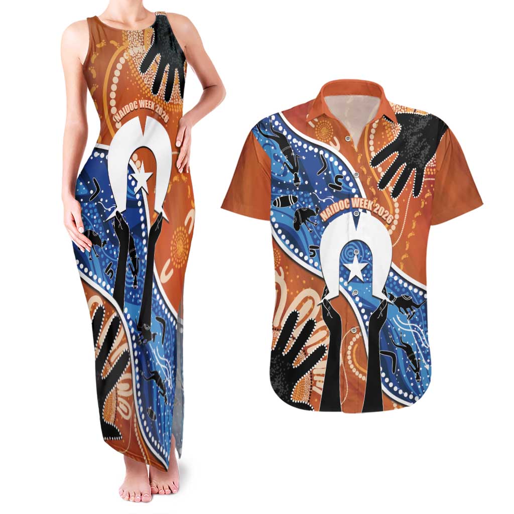 50 Years Of Deadly NAIDOC Week 2026 Couples Matching Tank Maxi Dress and Hawaiian Shirt Torres Strait Dhari Aboriginal Art