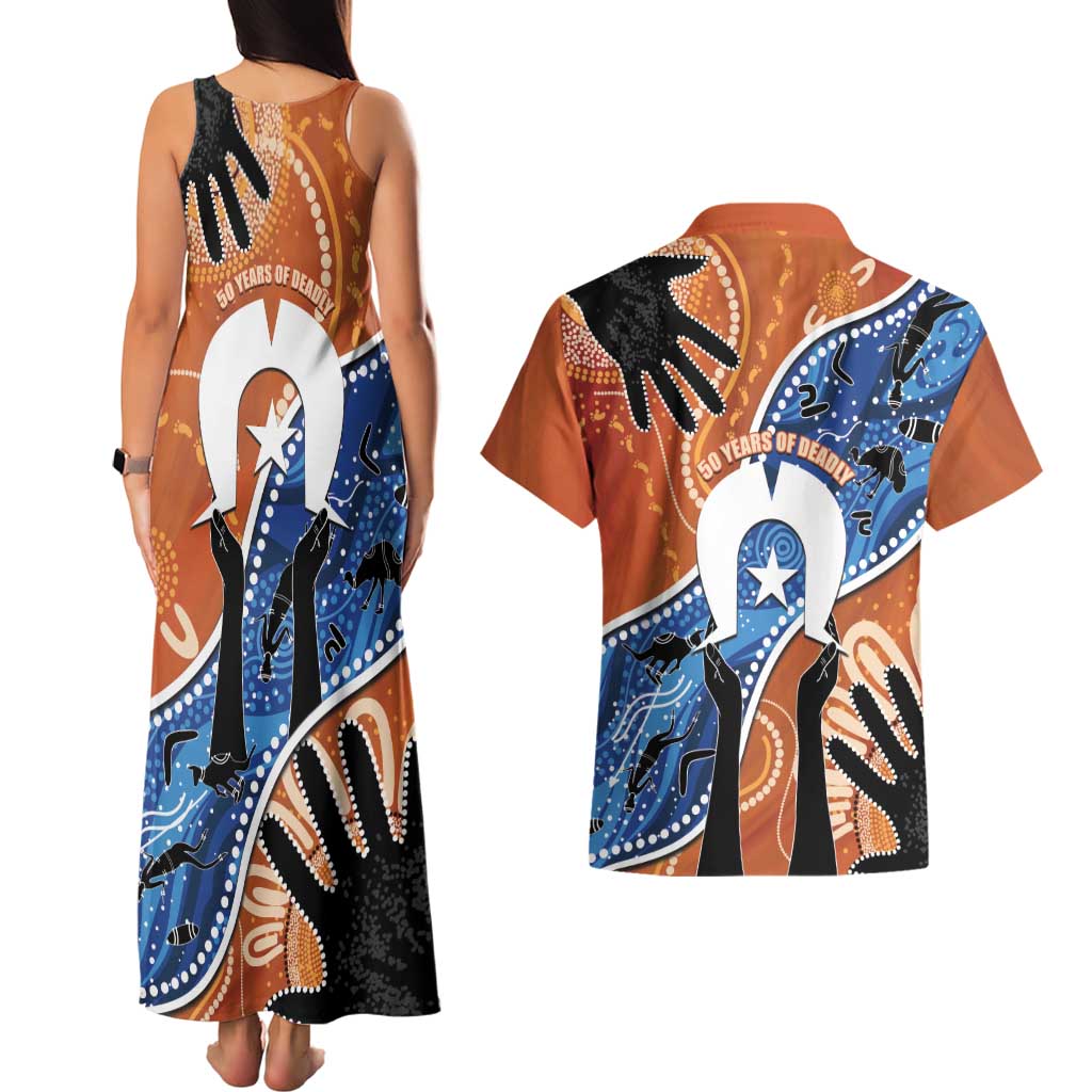 50 Years Of Deadly NAIDOC Week 2026 Couples Matching Tank Maxi Dress and Hawaiian Shirt Torres Strait Dhari Aboriginal Art