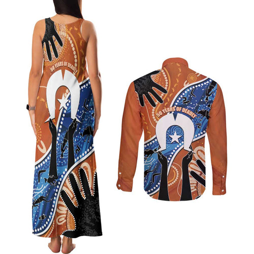 50 Years Of Deadly NAIDOC Week 2026 Couples Matching Tank Maxi Dress and Long Sleeve Button Shirt Torres Strait Dhari Aboriginal Art