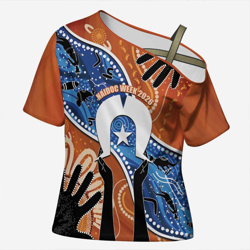 50 Years Of Deadly NAIDOC Week 2026 Cross Shoulder Shirt Torres Strait Dhari Aboriginal Art