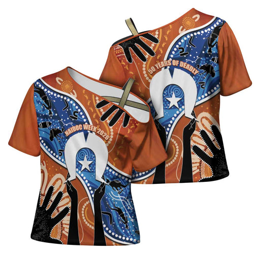 50 Years Of Deadly NAIDOC Week 2026 Cross Shoulder Shirt Torres Strait Dhari Aboriginal Art