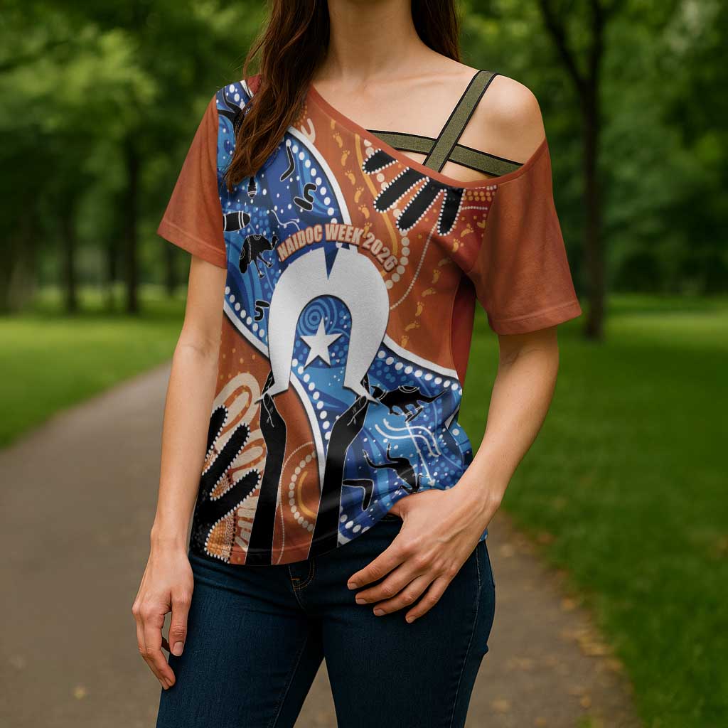 50 Years Of Deadly NAIDOC Week 2026 Cross Shoulder Shirt Torres Strait Dhari Aboriginal Art