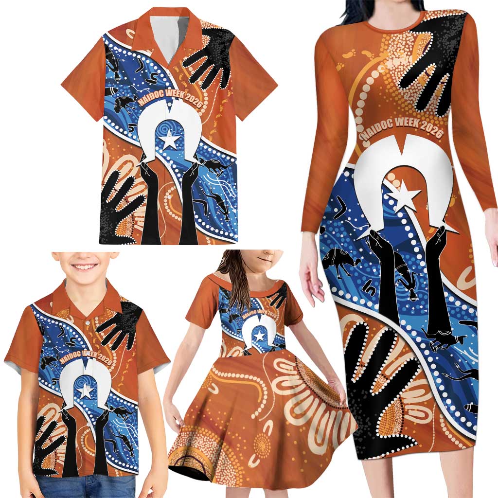 50 Years Of Deadly NAIDOC Week 2026 Family Matching Long Sleeve Bodycon Dress and Hawaiian Shirt Torres Strait Dhari Aboriginal Art