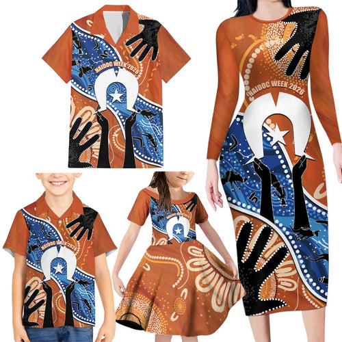 50 Years Of Deadly NAIDOC Week 2026 Family Matching Long Sleeve Bodycon Dress and Hawaiian Shirt Torres Strait Dhari Aboriginal Art