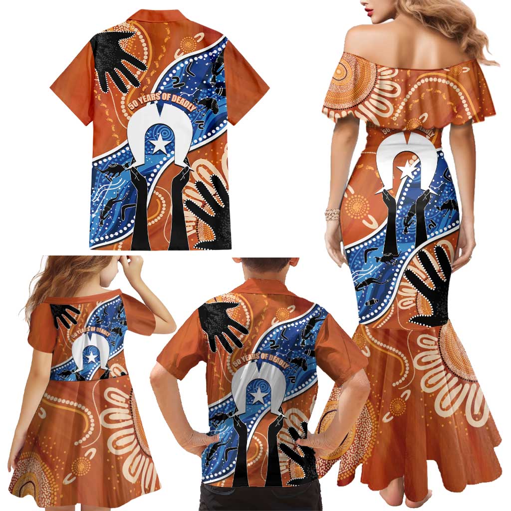 50 Years Of Deadly NAIDOC Week 2026 Family Matching Mermaid Dress and Hawaiian Shirt Torres Strait Dhari Aboriginal Art