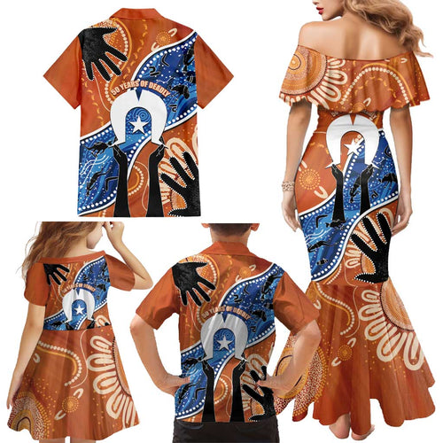 50 Years Of Deadly NAIDOC Week 2026 Family Matching Mermaid Dress and Hawaiian Shirt Torres Strait Dhari Aboriginal Art