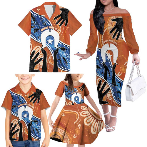 50 Years Of Deadly NAIDOC Week 2026 Family Matching Off The Shoulder Long Sleeve Dress and Hawaiian Shirt Torres Strait Dhari Aboriginal Art