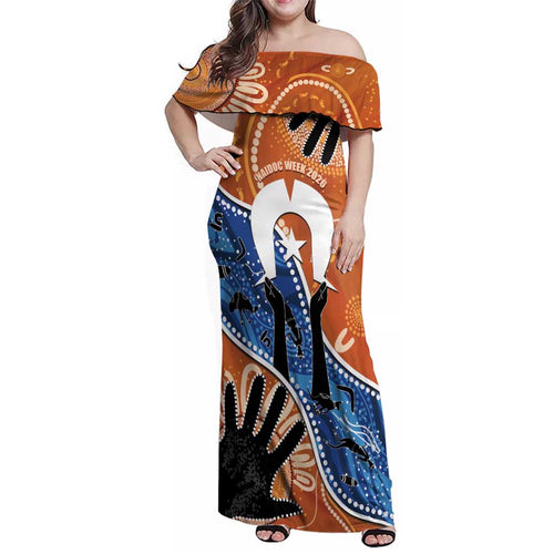 50 Years Of Deadly NAIDOC Week 2026 Family Matching Off Shoulder Maxi Dress and Hawaiian Shirt Torres Strait Dhari Aboriginal Art
