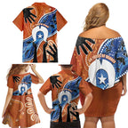 50 Years Of Deadly NAIDOC Week 2026 Family Matching Off Shoulder Short Dress and Hawaiian Shirt Torres Strait Dhari Aboriginal Art