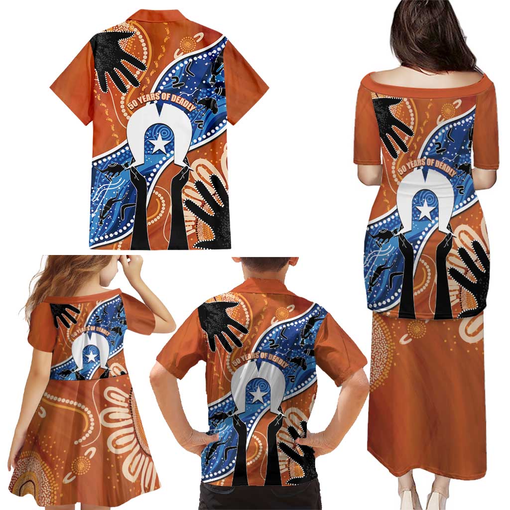 50 Years Of Deadly NAIDOC Week 2026 Family Matching Puletasi and Hawaiian Shirt Torres Strait Dhari Aboriginal Art