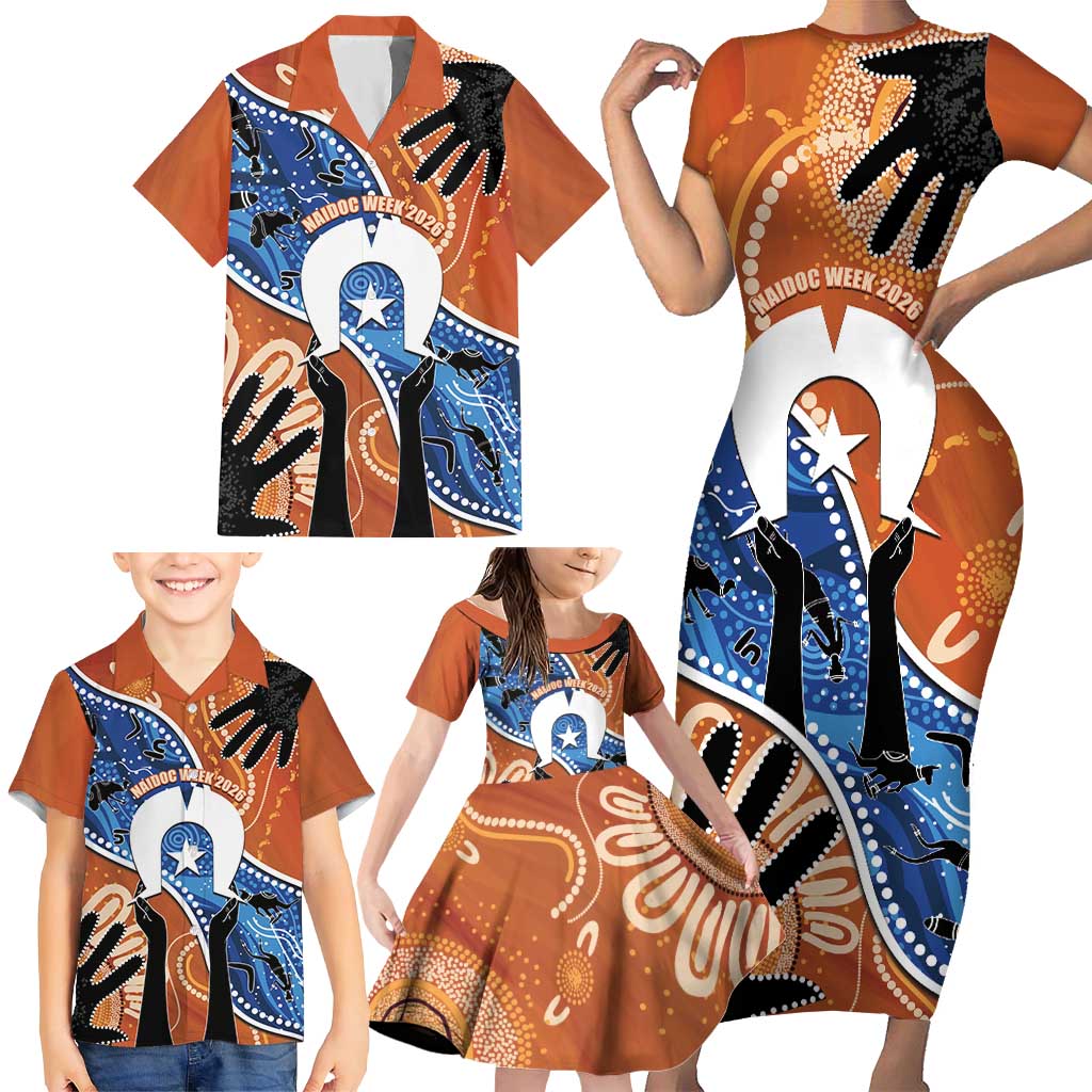 50 Years Of Deadly NAIDOC Week 2026 Family Matching Short Sleeve Bodycon Dress and Hawaiian Shirt Torres Strait Dhari Aboriginal Art