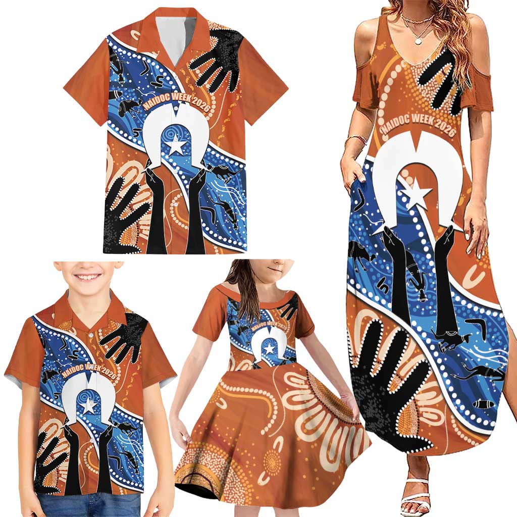 50 Years Of Deadly NAIDOC Week 2026 Family Matching Summer Maxi Dress and Hawaiian Shirt Torres Strait Dhari Aboriginal Art