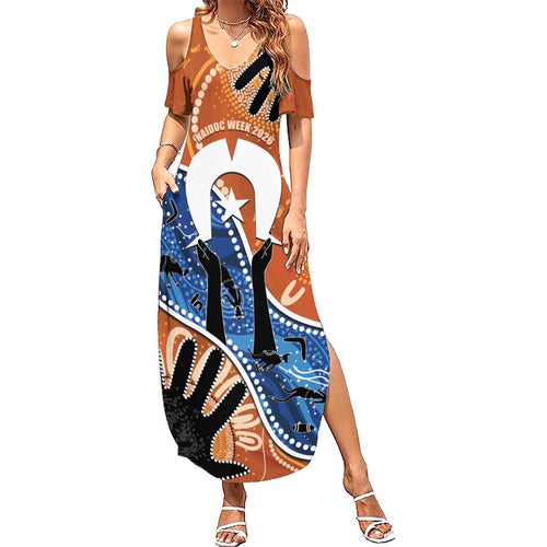 50 Years Of Deadly NAIDOC Week 2026 Family Matching Summer Maxi Dress and Hawaiian Shirt Torres Strait Dhari Aboriginal Art