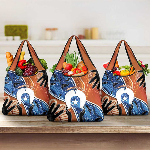 50 Years Of Deadly NAIDOC Week 2026 Grocery Bag Torres Strait Dhari Aboriginal Art