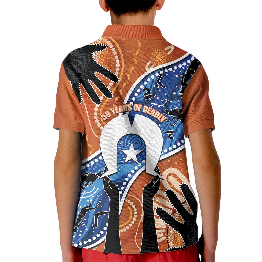 50 Years Of Deadly NAIDOC Week 2026 Kid Polo Shirt Torres Strait Dhari Aboriginal Art