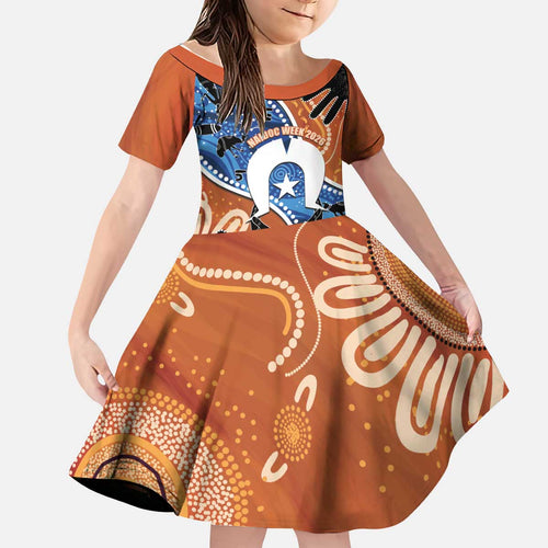 50 Years Of Deadly NAIDOC Week 2026 Kid Short Sleeve Dress Torres Strait Dhari Aboriginal Art