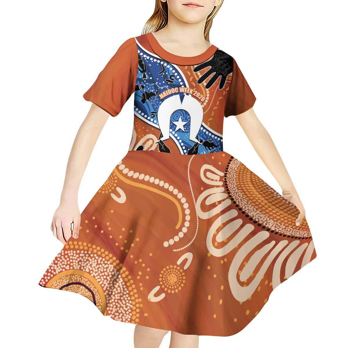 50 Years Of Deadly NAIDOC Week 2026 Kid Short Sleeve Dress Torres Strait Dhari Aboriginal Art