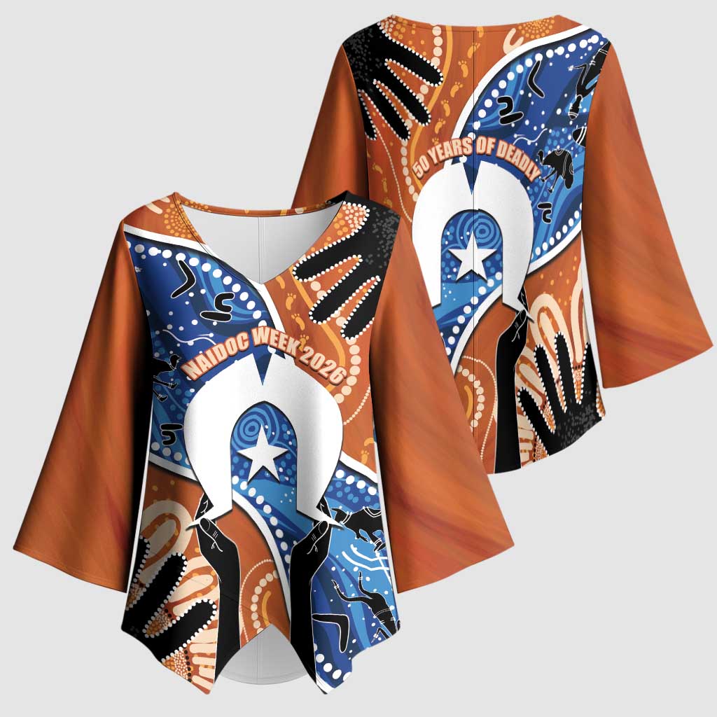 50 Years Of Deadly NAIDOC Week 2026 Kimono Sleeve Blouse Torres Strait Dhari Aboriginal Art