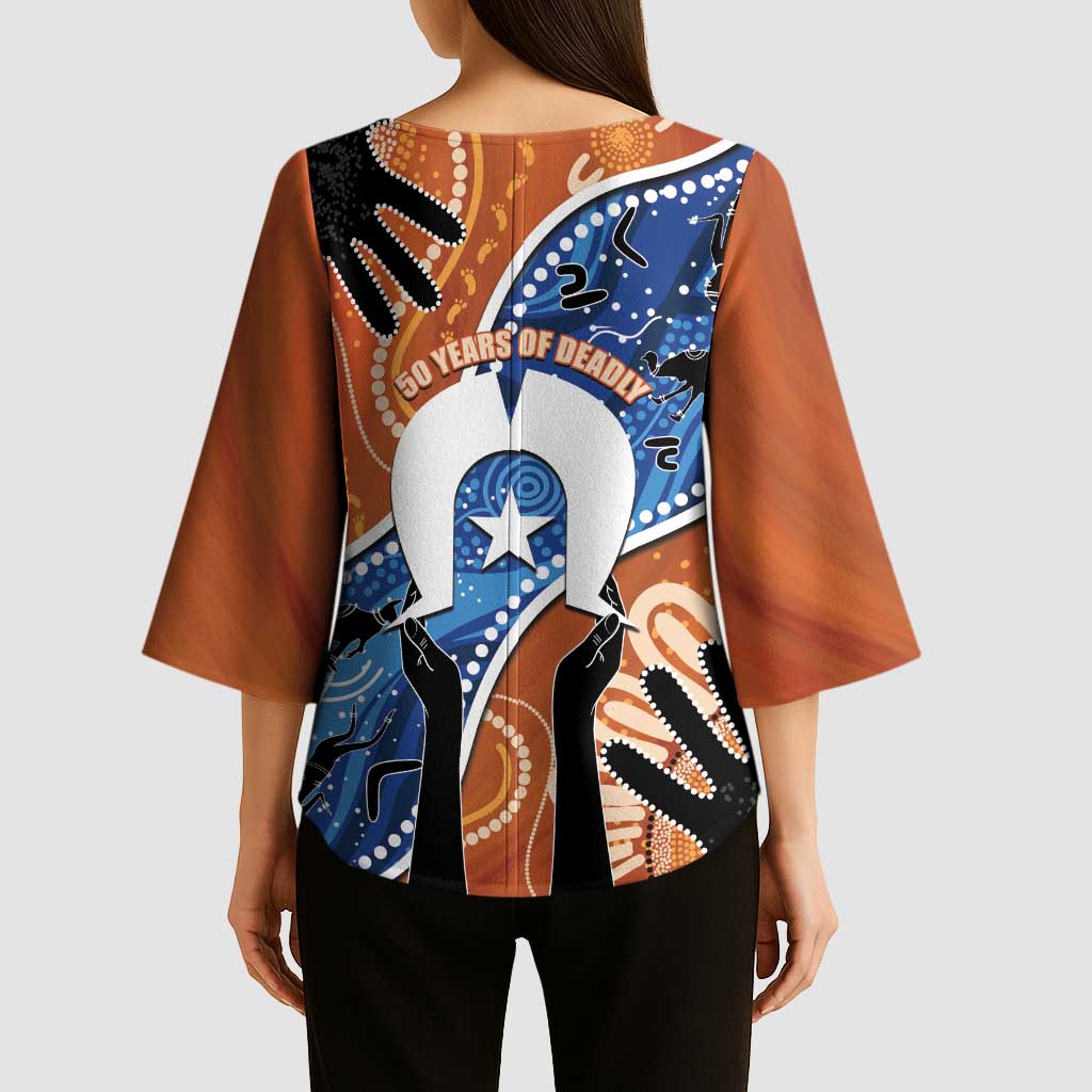 50 Years Of Deadly NAIDOC Week 2026 Kimono Sleeve Blouse Torres Strait Dhari Aboriginal Art
