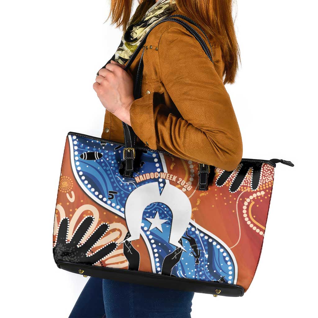 50 Years Of Deadly NAIDOC Week 2026 Leather Tote Bag Torres Strait Dhari Aboriginal Art