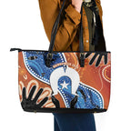 50 Years Of Deadly NAIDOC Week 2026 Leather Tote Bag Torres Strait Dhari Aboriginal Art