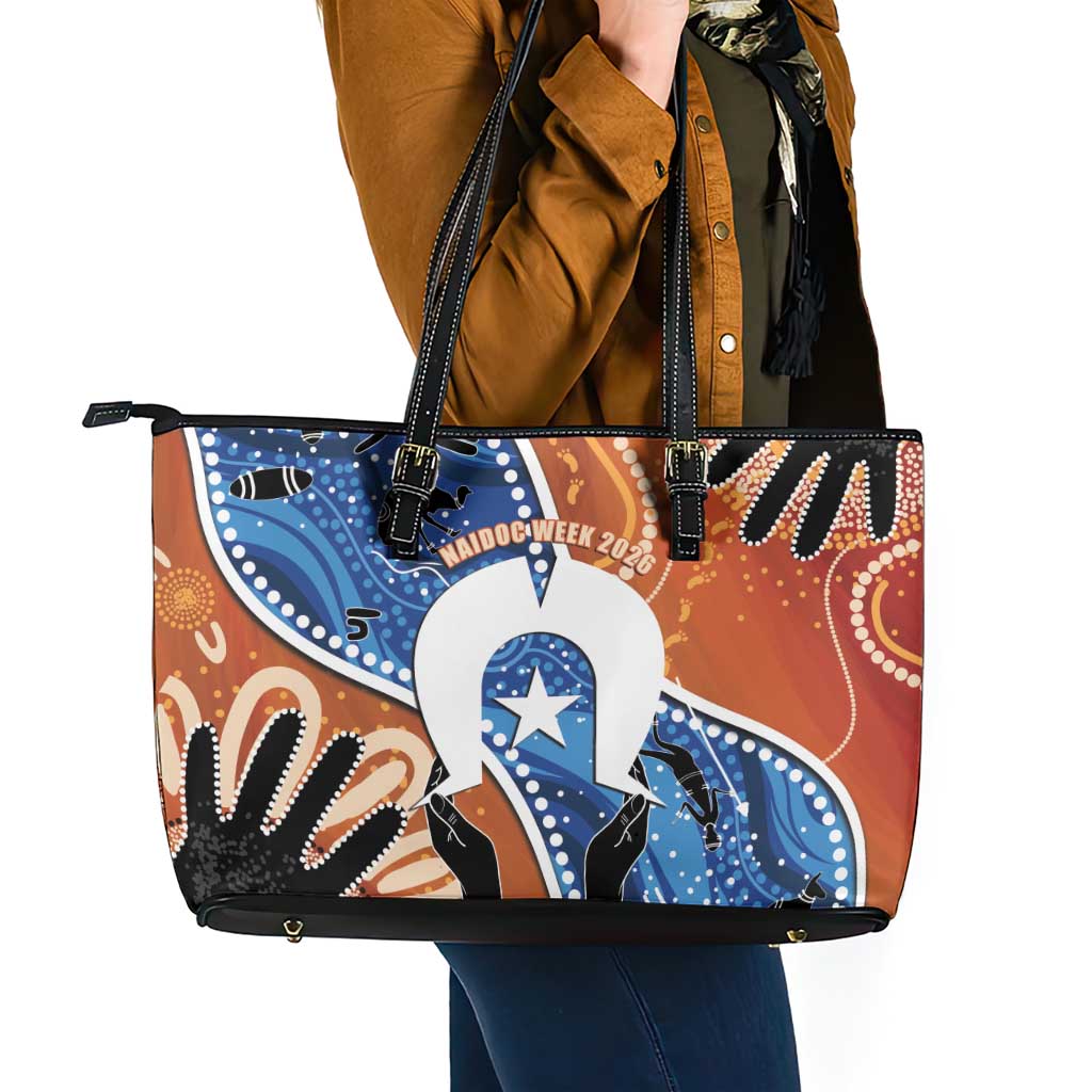 50 Years Of Deadly NAIDOC Week 2026 Leather Tote Bag Torres Strait Dhari Aboriginal Art