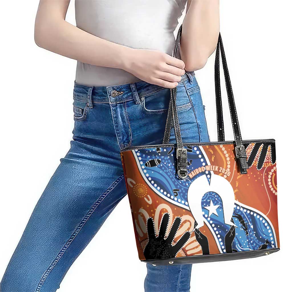 50 Years Of Deadly NAIDOC Week 2026 Leather Tote Bag Torres Strait Dhari Aboriginal Art