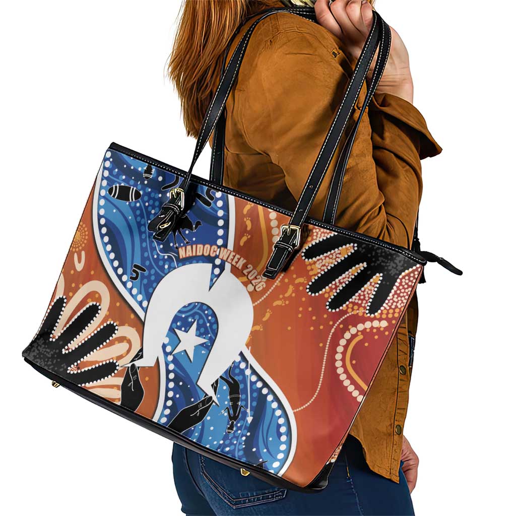 50 Years Of Deadly NAIDOC Week 2026 Leather Tote Bag Torres Strait Dhari Aboriginal Art