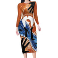 50 Years Of Deadly NAIDOC Week 2026 Long Sleeve Bodycon Dress Torres Strait Dhari Aboriginal Art