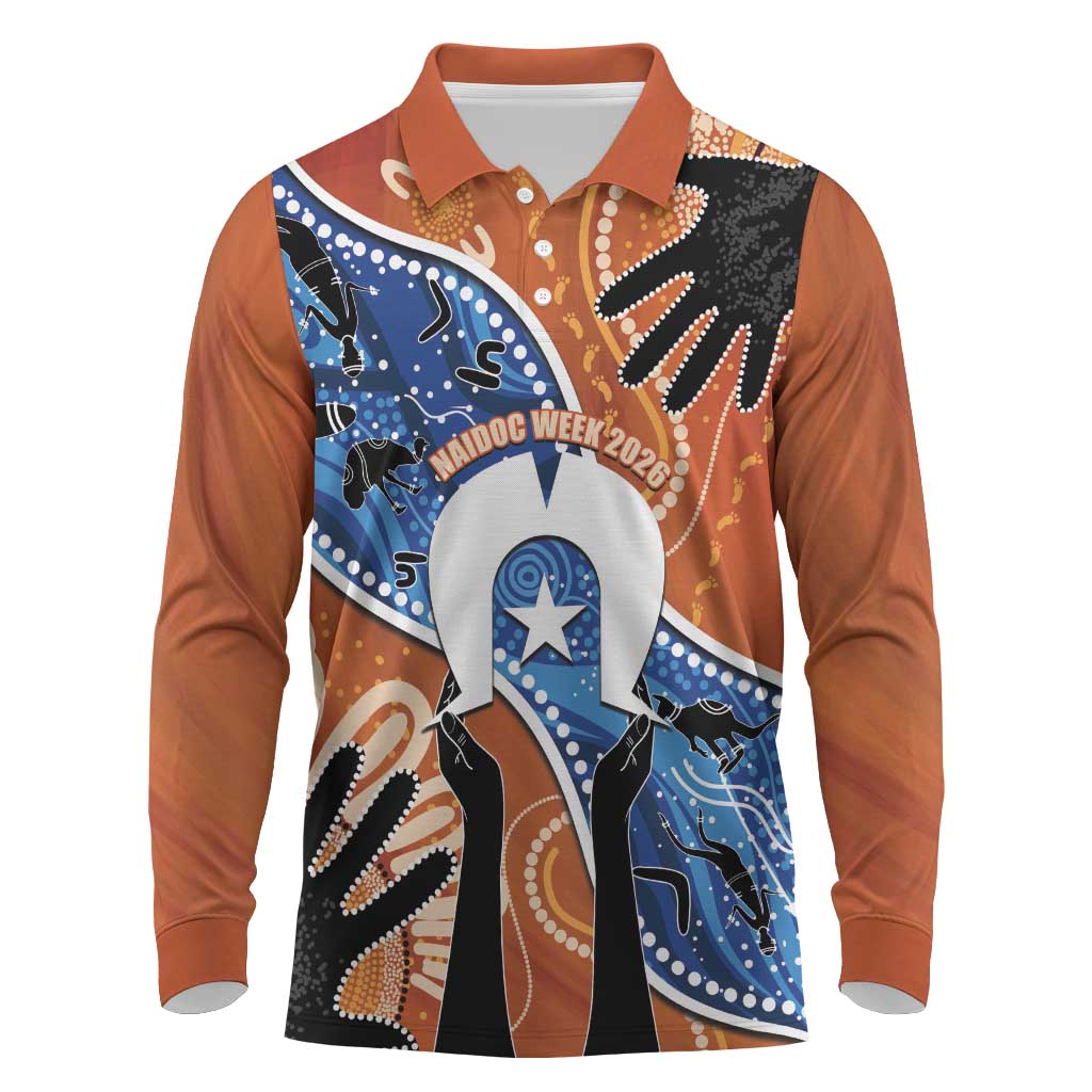 50 Years Of Deadly NAIDOC Week 2026 Long Sleeve Polo Shirt Torres Strait Dhari Aboriginal Art