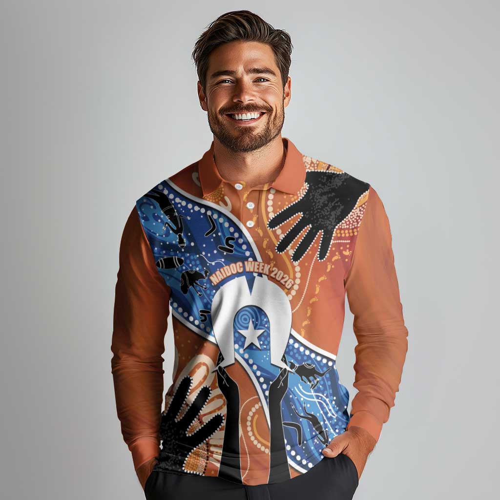 50 Years Of Deadly NAIDOC Week 2026 Long Sleeve Polo Shirt Torres Strait Dhari Aboriginal Art