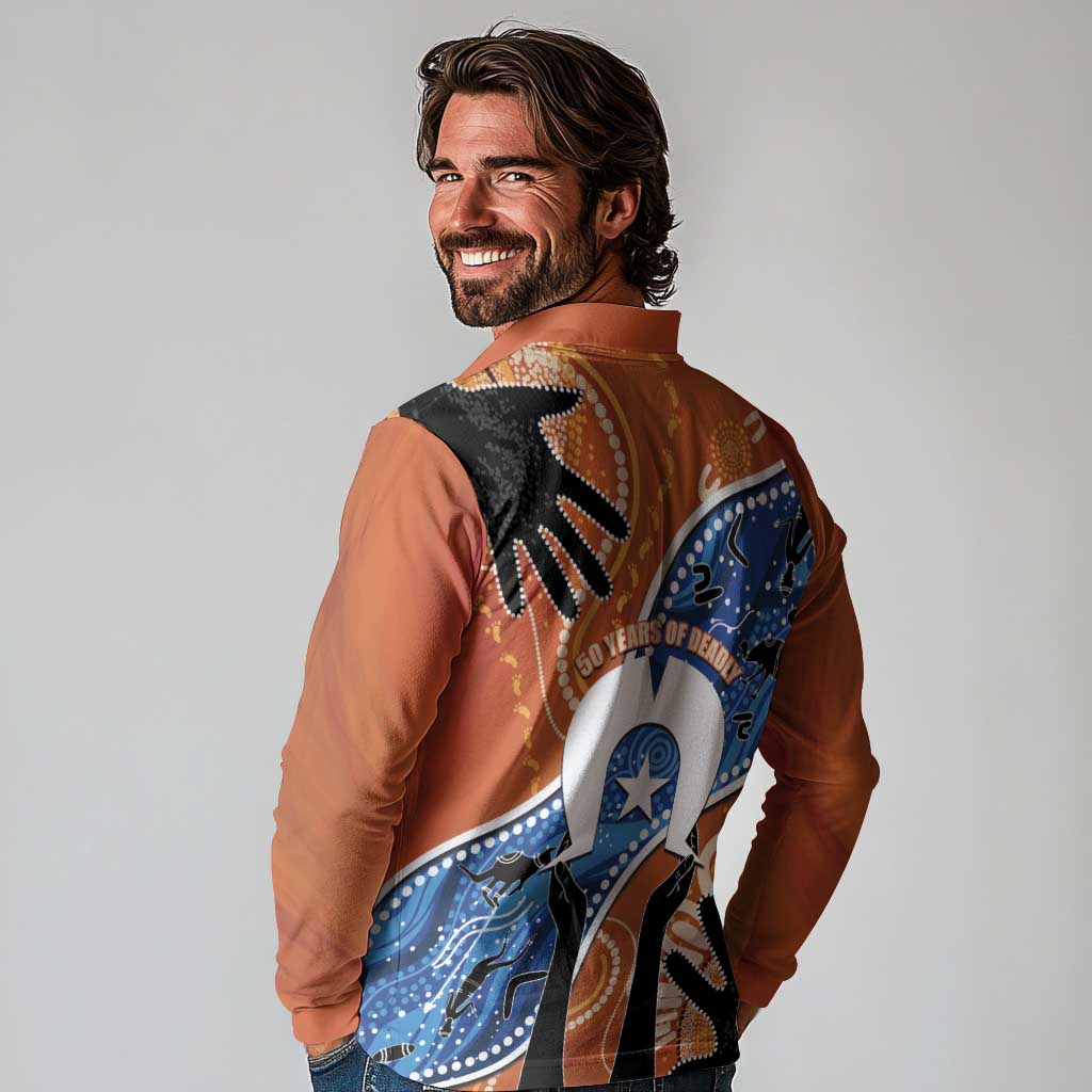 50 Years Of Deadly NAIDOC Week 2026 Long Sleeve Polo Shirt Torres Strait Dhari Aboriginal Art