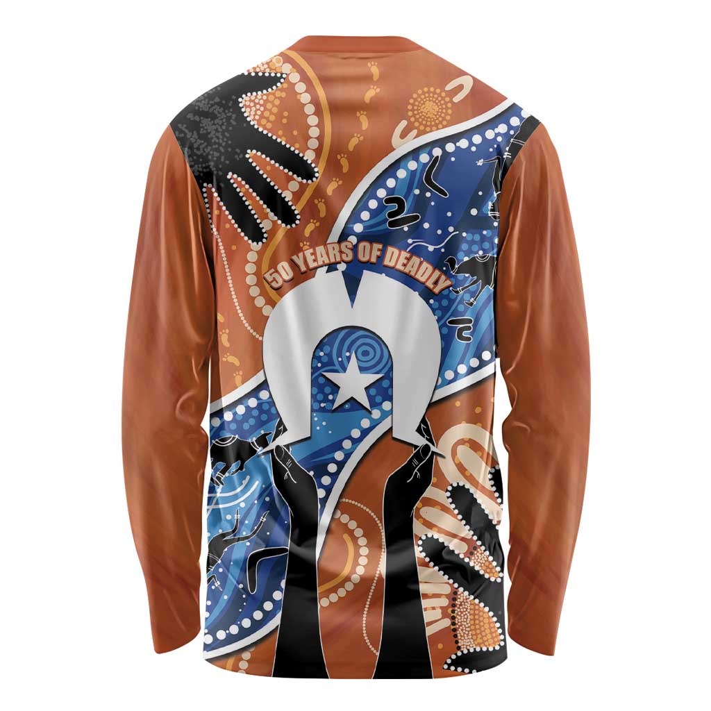 50 Years Of Deadly NAIDOC Week 2026 Long Sleeve Shirt Torres Strait Dhari Aboriginal Art