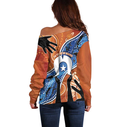 50 Years Of Deadly NAIDOC Week 2026 Off Shoulder Sweater Torres Strait Dhari Aboriginal Art