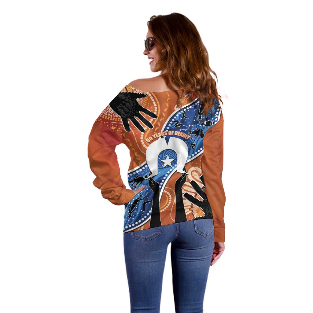 50 Years Of Deadly NAIDOC Week 2026 Off Shoulder Sweater Torres Strait Dhari Aboriginal Art